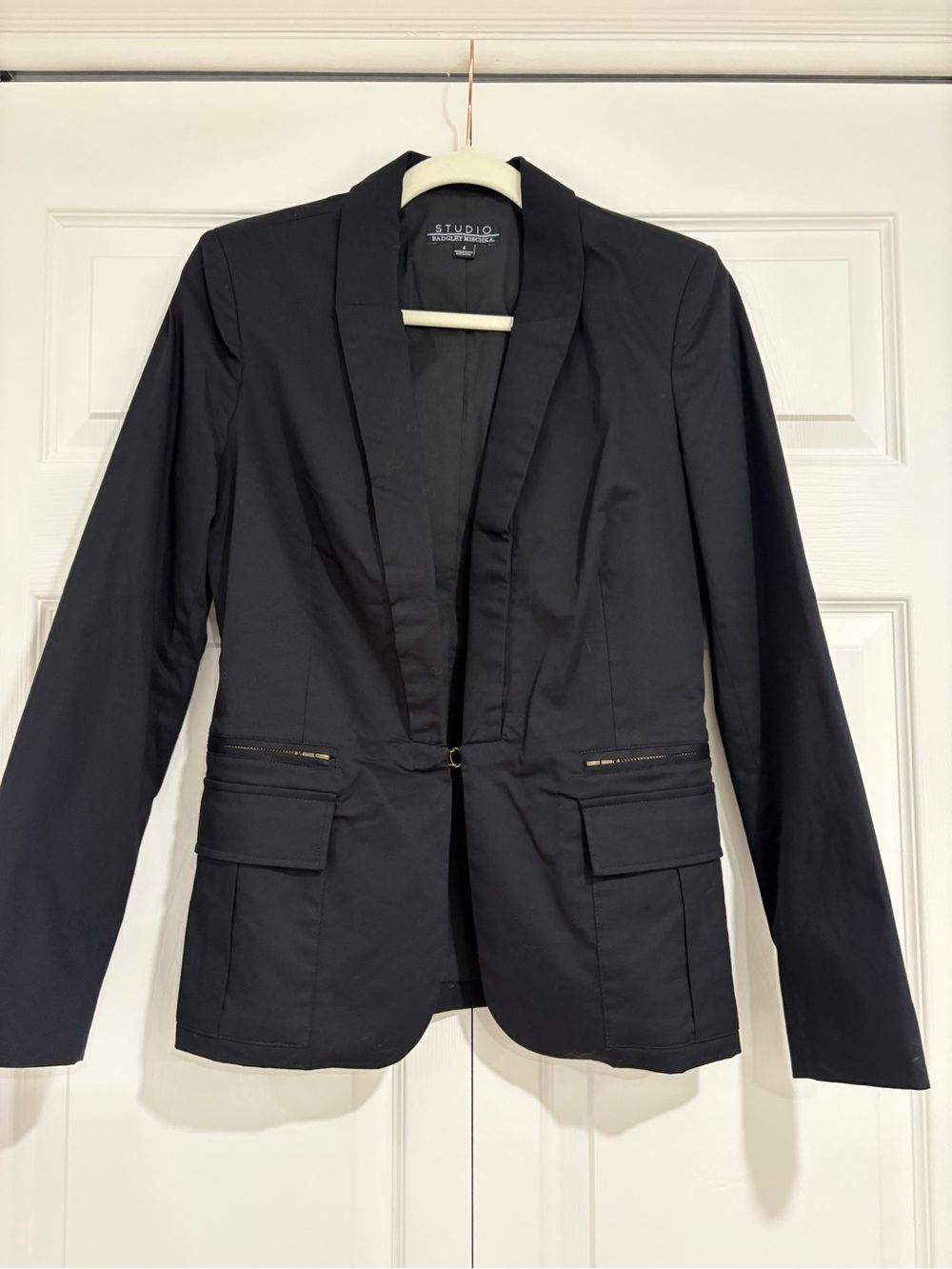 Badgley Mischka Black Tailored Open-Front Blazer with Zip Accents